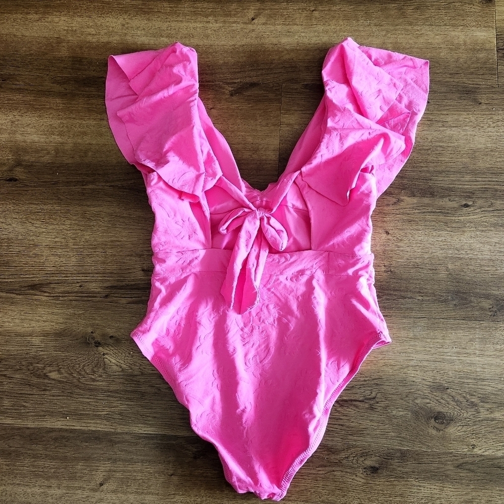 Trina Turk Monaco Ruffle Plunge One Piece Swimsuit -Palm Tree - Picture 6 of 8